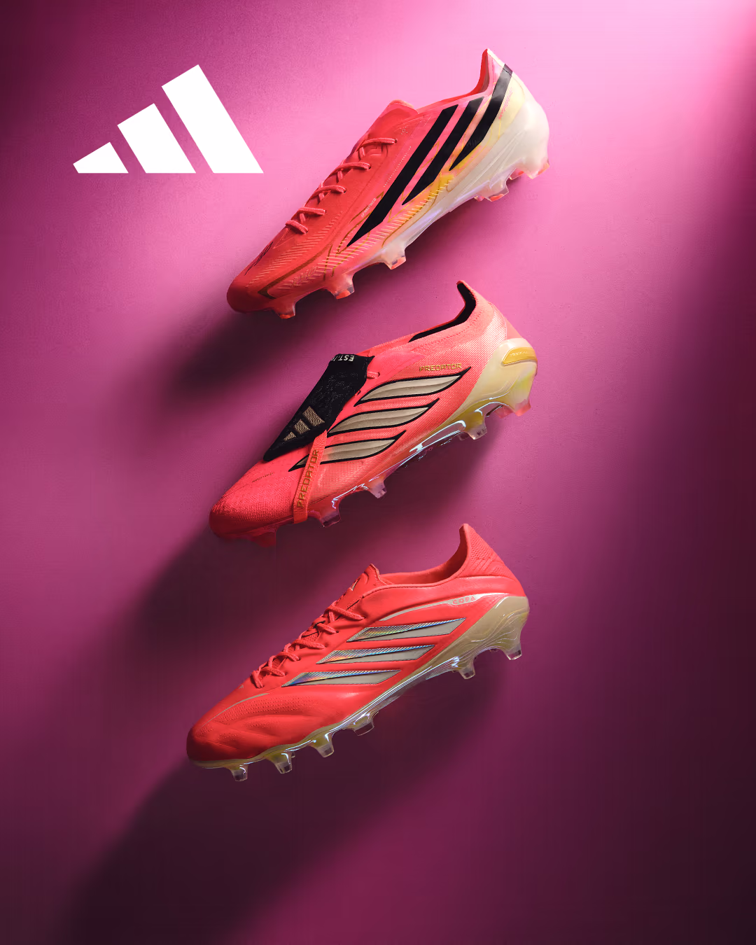 Verschiedene Modelle des adidas ROAD TO GLORY Packs in den Farben pink und neochrome.
