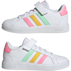 adidas Grand Court Elastic Lace and Top Strap Sneaker mit Klettverschlu&szlig; Kinder 01F7 - ftwwht/pulmin/beampk 28.5