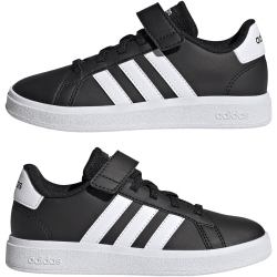 adidas Grand Court Elastic Lace and Top Strap Sneaker mit Klettverschlu&szlig; Kinder A0QM - cblack/ftwwht/cblack 28.5