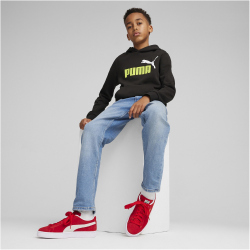 PUMA Ess+ Metallic 2 Col Big Logo Fleece-Hoodie Jungen 59 - PUMA black/lime sheen 176