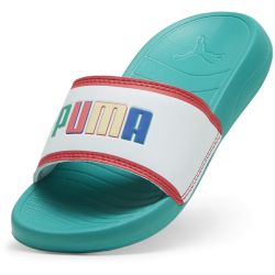 PUMA Popcat 20 Ready, Set, Better Pantoletten Kinder 01 - sparkling green/puma white/active red 28
