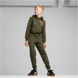 PUMA Ess+ Metallic 2 Col Big Logo Fleece-Hoodie Jungen 77 - dark olive 98