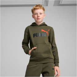 PUMA Ess+ Metallic 2 Col Big Logo Fleece-Hoodie Jungen 77 - dark olive 152