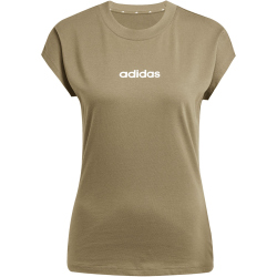 adidas Essentials Linear Baumwoll T-Shirt Damen JG8662 - olive strata/white XS
