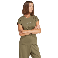 adidas Essentials Linear Baumwoll T-Shirt Damen JG8662 - olive strata/white XS