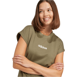 adidas Essentials Linear Baumwoll T-Shirt Damen JG8662 - olive strata/white XS