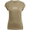 adidas Essentials Linear Baumwoll T-Shirt Damen JG8662 - olive strata/white XS