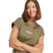 adidas Essentials Linear Baumwoll T-Shirt Damen JG8662 - olive strata/white XS