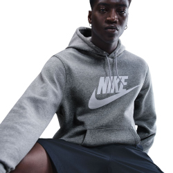 NIKE Club Fleece Hoodie Herren 063 - dk grey heather/lt smoke grey/white S
