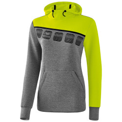 erima 5-C Hoodie Damen grey melange/lime pop/black 46