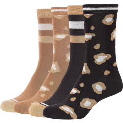 4er Pack camano Silky Touch Lurex Leopard Crew Socken Damen