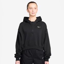 NIKE Sportswear Phoenix Fleece Oversize Cropped Henley Hoodie Damen 010 - black/sail S