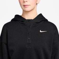 NIKE Sportswear Phoenix Fleece Oversize Cropped Henley Hoodie Damen 010 - black/sail S