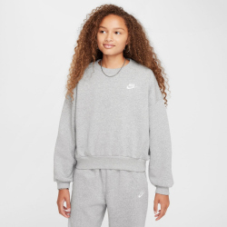 NIKE Sportswear Club Fleece Boxy Crewneck Sweatshirt Mädchen 063 - dk grey heather/white XS (122-128 cm)