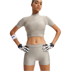 UNDER ARMOUR HeatGear Cropped Mock kurzarm Funktionsshirt Damen 203 - timberwolf taupe/summit white M