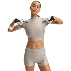 UNDER ARMOUR HeatGear Cropped Mock kurzarm Funktionsshirt Damen 203 - timberwolf taupe/summit white XL