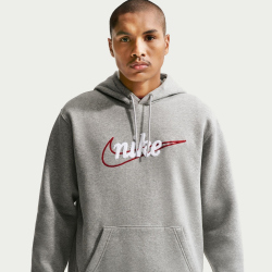 NIKE Sportswear Club Fleece Hoodie Herren 063 - dk grey heather/lt smoke grey/white S