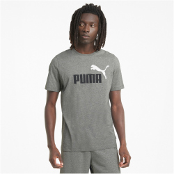 PUMA Ess+ Metallic 2 Col Logo T-Shirt Herren medium gray heather M