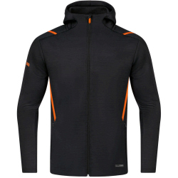 JAKO Challenge Kapuzenjacke Kinder schwarz meliert/neonorange 140