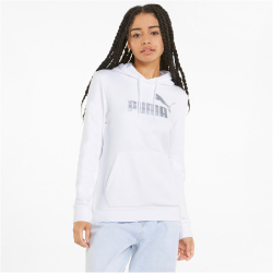 PUMA Ess+ Metallic Logo Hoodie Damen PUMA white/metallic silver S