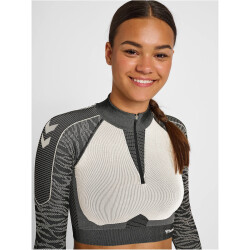 hummel hmlMT MILA 1/2-Zip Seamless cropped Sport-Top Damen black/chateau grey M