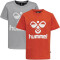 2er Pack hummel hmlTRES T-Shirt Kinder grey melange/cherry tomato 152