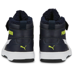 PUMA Rebound Joy PS Kinder Fell-Sneaker mit Klettverschluss parisian night/puma white/light lime 32