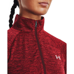 UNDER ARMOUR Tech 1/2-Zip langarm Sweatshirt Damen 690 - chestnut red/radio red/metallic silver S