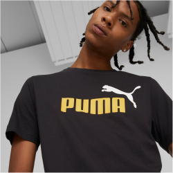 PUMA Ess+ Metallic 2 Col Logo T-Shirt Herren 91 - puma black/mustard seed XXL